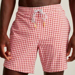Bonobos Seersucker Surf Shorts Red And White Gingham Print Swim Men's XS